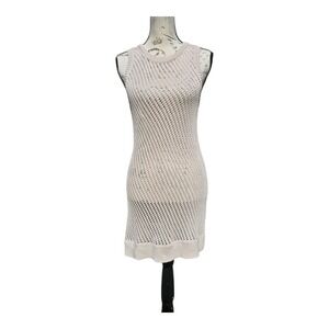Vince Crochet Mesh Open Knit Dress Sleeveless‎ Beige Minimalist Coastal Size XS